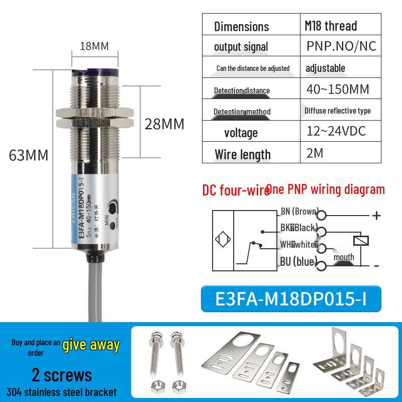 Zhi Can Водонепроницаемый IP68 Лазерный Датчик, Фотоэлектрический Выключатель E3FA, M12M18 Диффузное Отражение, Датчик На Проход