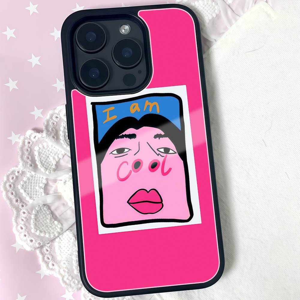 Funky I Am Cool Face Phone Case Black Hard Plastic Phone Case For Iphone 17 Air 16 15 14 13 12 11 Pro Max PC TPU Ins Case
