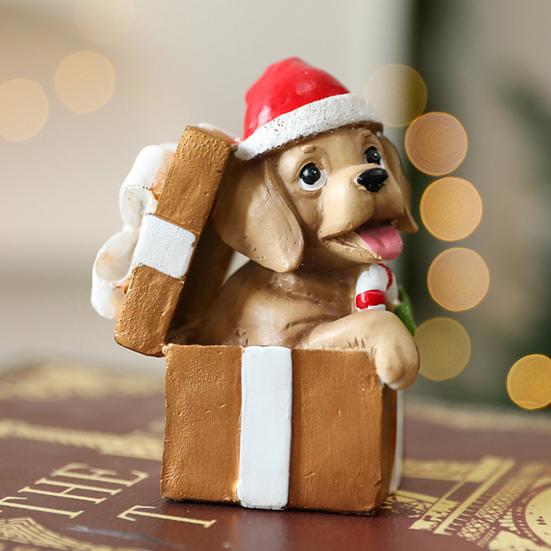 Christmas Puppy Resin Ornament Cute Puppy In Scarf Figurine Christmas Showcase Desk Home Office