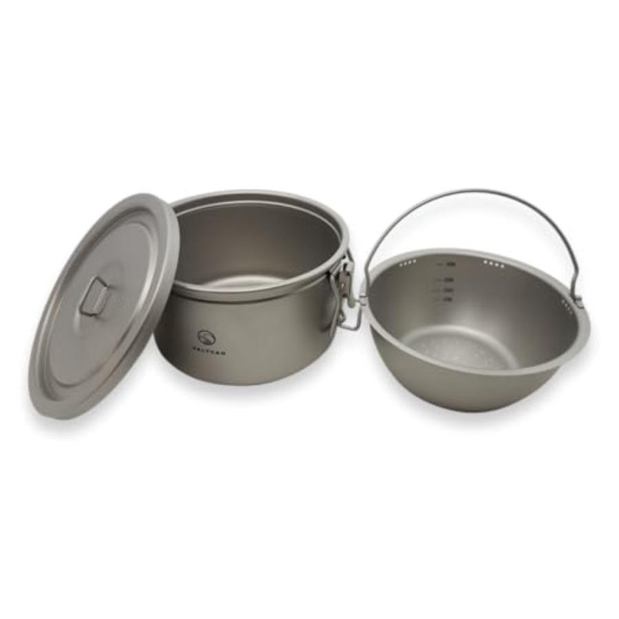 2000ml Titanium Rice Cooker Pot with Locking Lid 67 fl oz Grade 1 No Coating PFAS-Free Inner Pot with Measurement Marks Ultrali