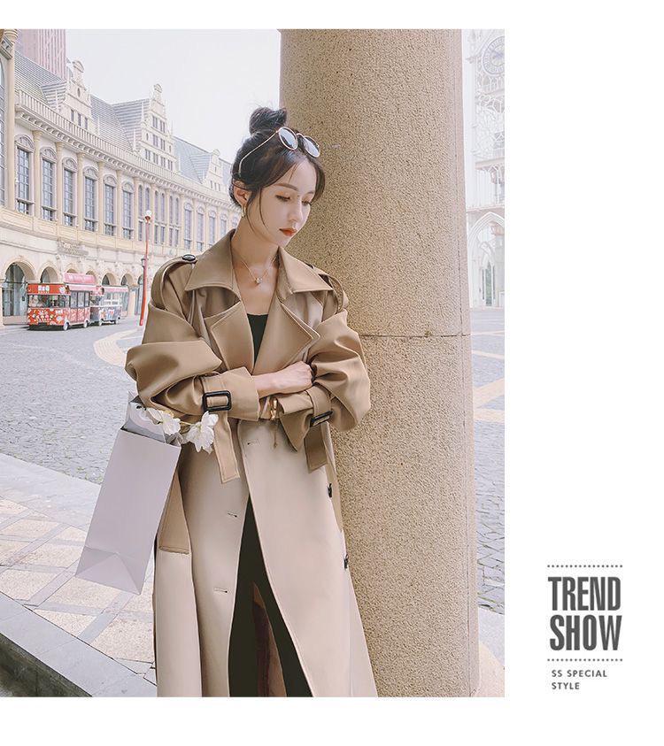 Women's High-End Color Block Trench Coat, Mid-Length, Autumn 2024 Collection