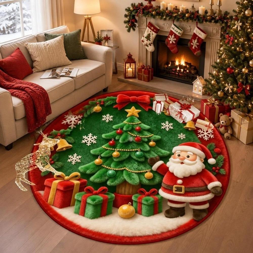 Santa Claus 3D Illusion Rug 2D Flat Printed Christmas Doormat New Year Xmas Home Decor Bedroom