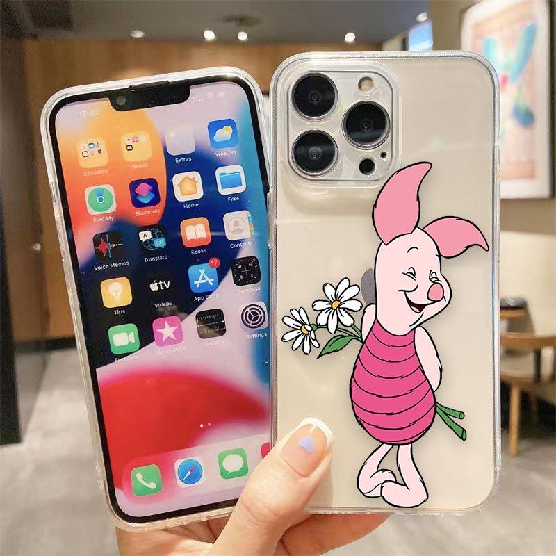 Clear Phone Case For iPhone Apple 14 12 13 16 15 11 Pro SE 8 7 Plus X XR XS Max SE Case Funda Coque Shell Cute Pink Piglet Anime
