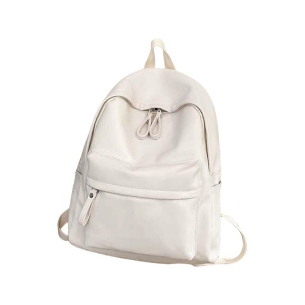 Large Capacity PU Leather Backpack Solid Color Unisex Couple Backpack Student School Bag  Men Women