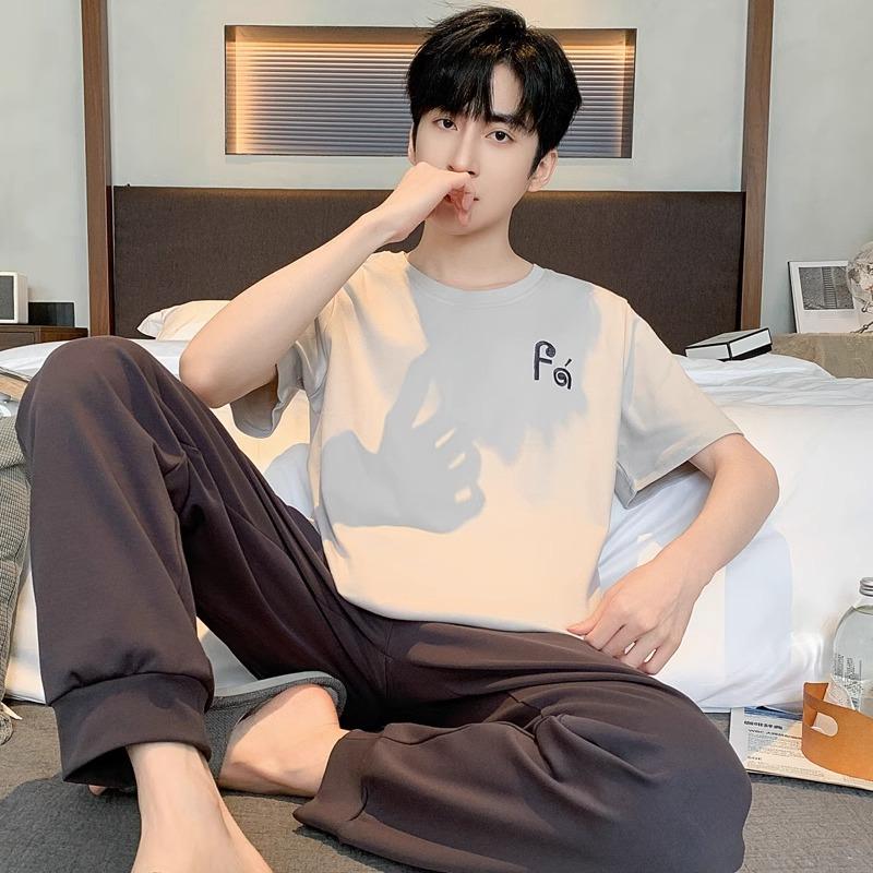 Sleepwear Men's Cotton Summer Pajamas Set Young Boy Nightwear Casual Pjs Short Sleeping Top Dropship Hombre Pijamas