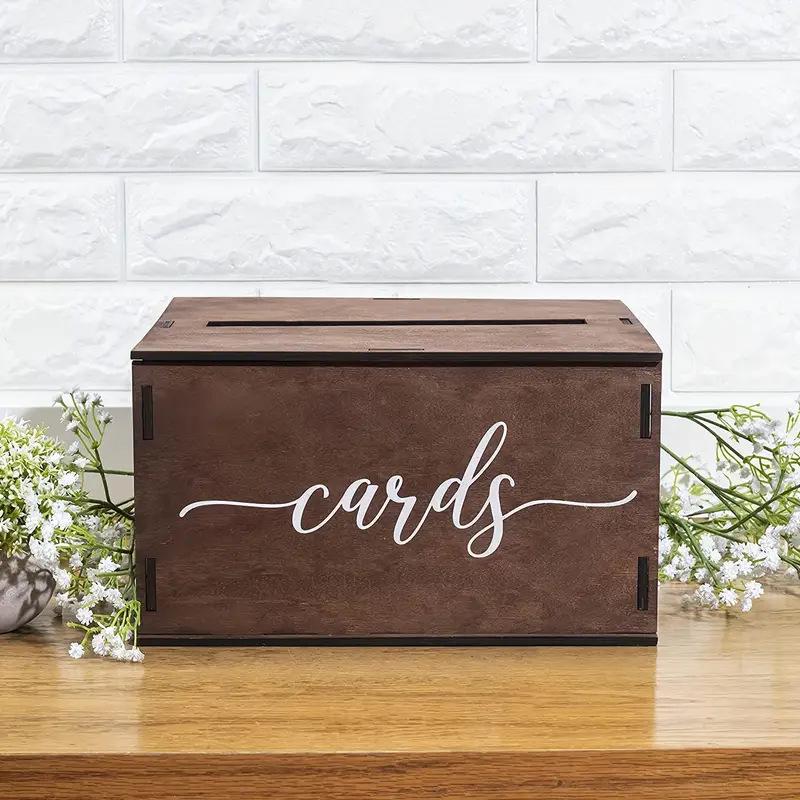 Solid Wood Wedding Card Box with Slots for Gift Card Storage - Elegant Wedding Party Decoration