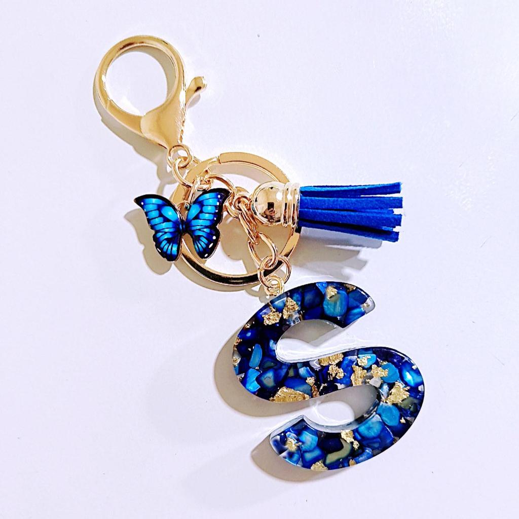 Sapphire Blue Butterfly Tassel Keychain Pendant