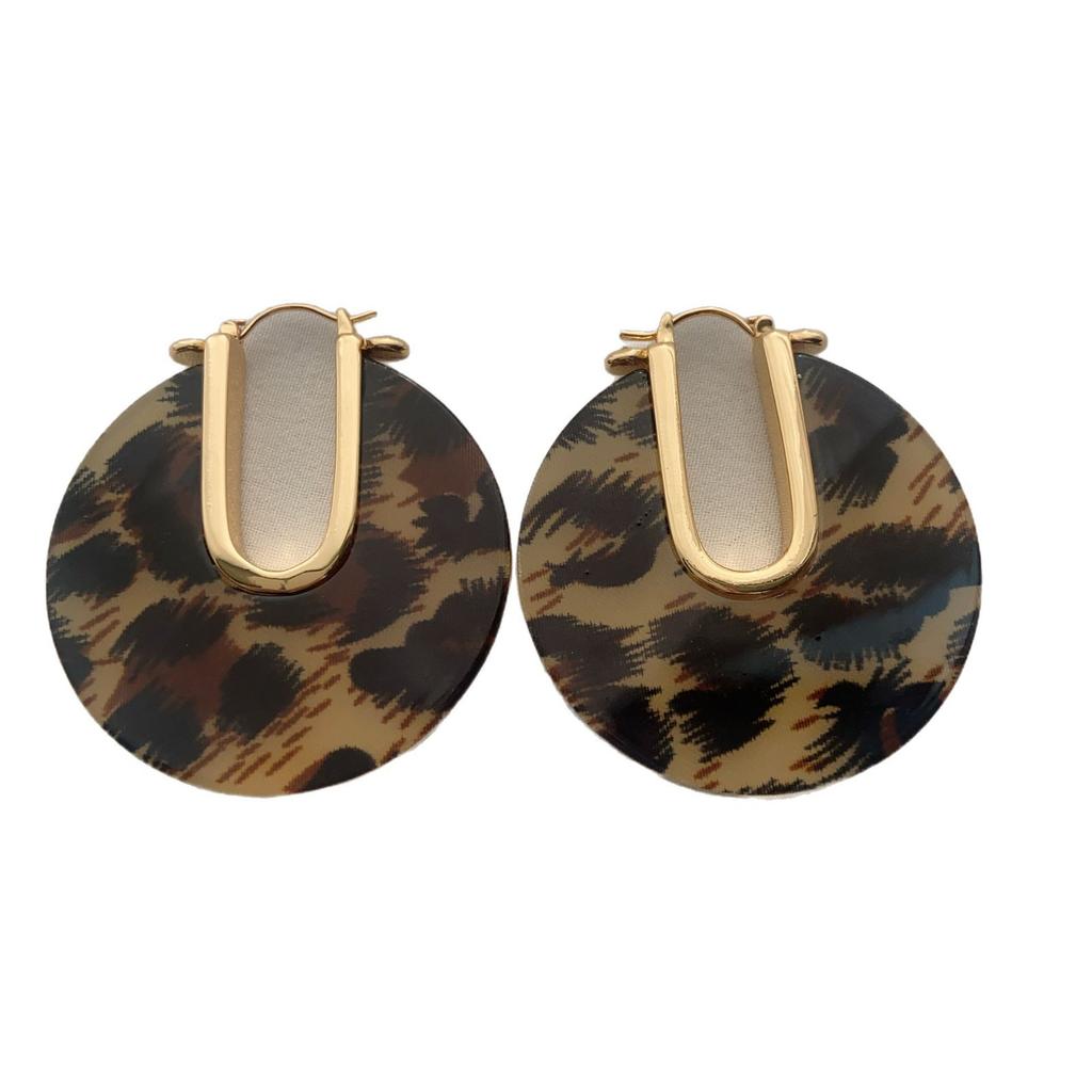 Niche Unique Design Leopard Print Circle Ear Buckle Fashionable Light Luxury High-End Earrings Exaggerated Atmosphere Earrings Women