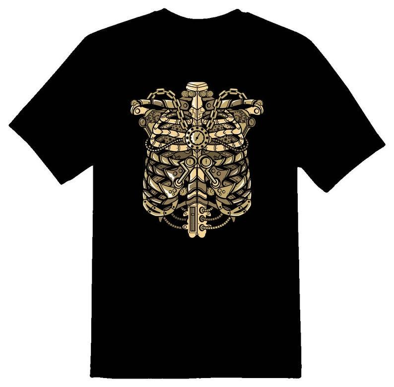 Steampunk rib cage clocks chains gears funny Tee shirt black 140