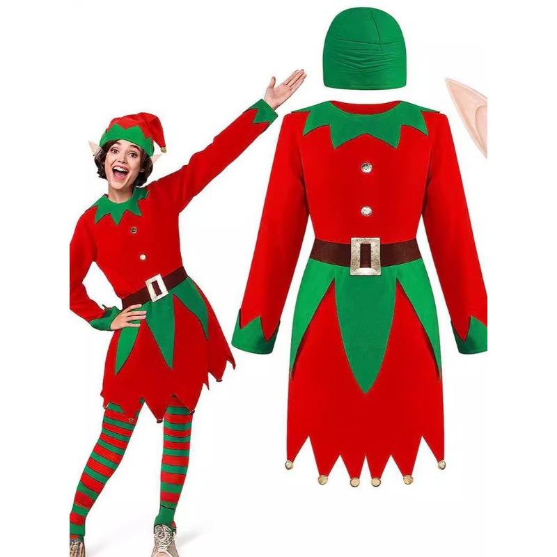Christmas Green Elf Dress Up Costume Men's and Women's Adult Parent-Child Party Christmas Clothing