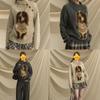Lady Cute Dog Solid Color Sweater American Irregular Neck Knitted Sweaters Autumn Loose Versatile Woman Pullover Top
