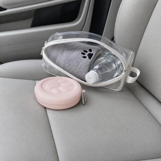 Dog Treat Pouch, Dog Bowl with Metal Carabiner, Puppy Treat Holder, Pet Food Container with Lid for Travel Walking Training Trips