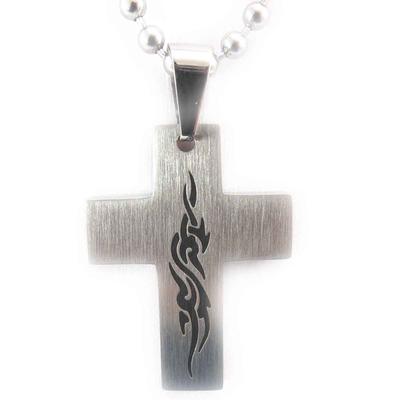 [J8465] - Silver 'Cross' Steel Necklace