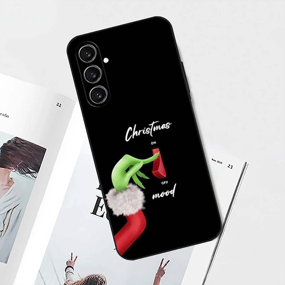 Christmas Santa Claus Hat Phone Case For Samsung S 25,24,23,22,30,21,10,9,Ultra,Plus,Lite,FE,4,5G Black Soft Case