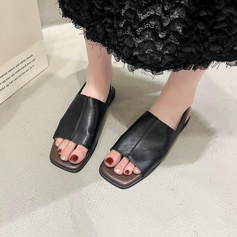 South East Asia Foreign Trade Large Size Elastic Band Flat Bottom Square Head Sandals Women's New Outer Wear Open-toed Beach Cool Slippers
