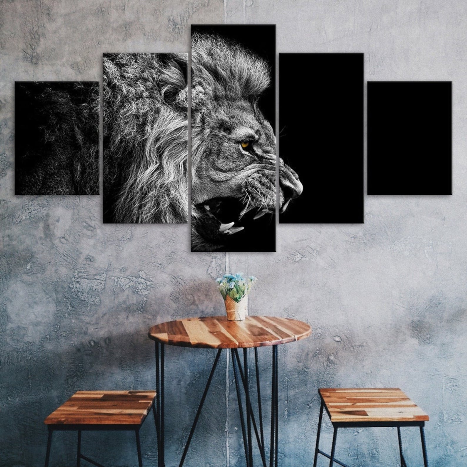 

Roaring Lion Face Side View 5 Piece Five Panel Wall Canvas Print Modern Art Poster Home Decor Gift For Him For Her 20X35 20X45 20X55CM