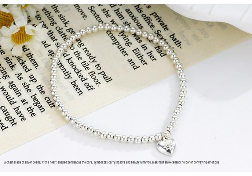 Korean S925 Sterling Silver Pearl Heart Bracelet - Elegant Retro Geometric Design for Women