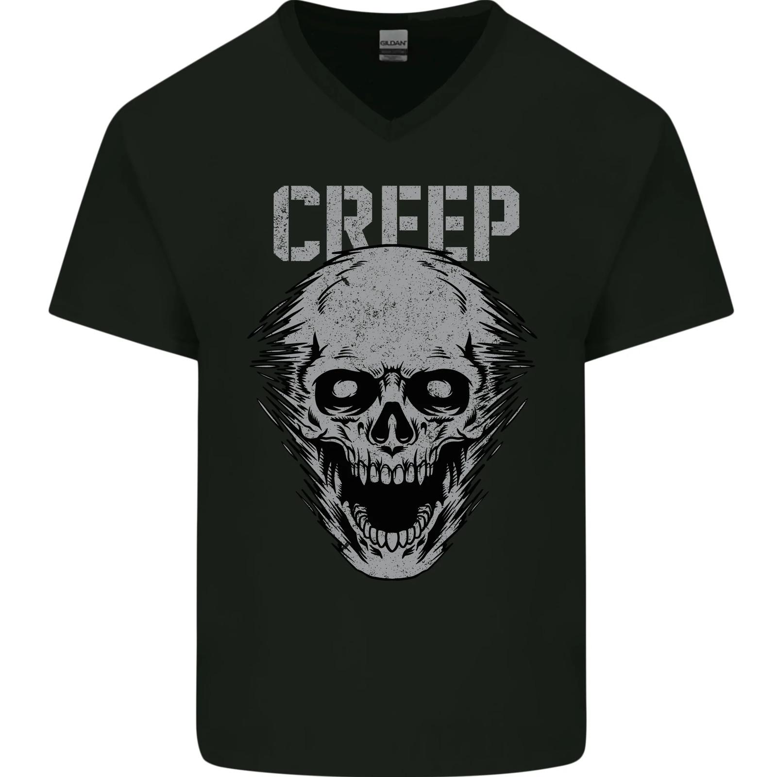 Creep Human Skull Gothic Rock Music Metal Mens VNeck Cotton T-shirt S