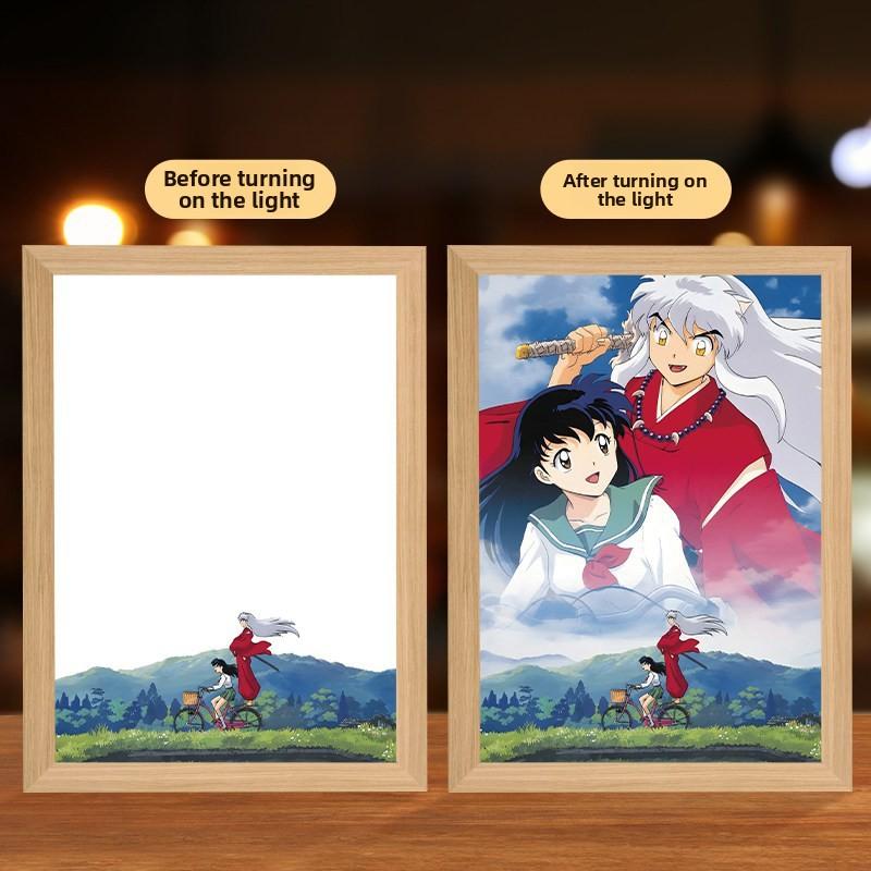 23cm/9.06in Inuyasha 3D Anime Motion Night Light Painting Table Lamps Ge Wei Peripherals Bedroom Desk Collectible Birthday Gifts