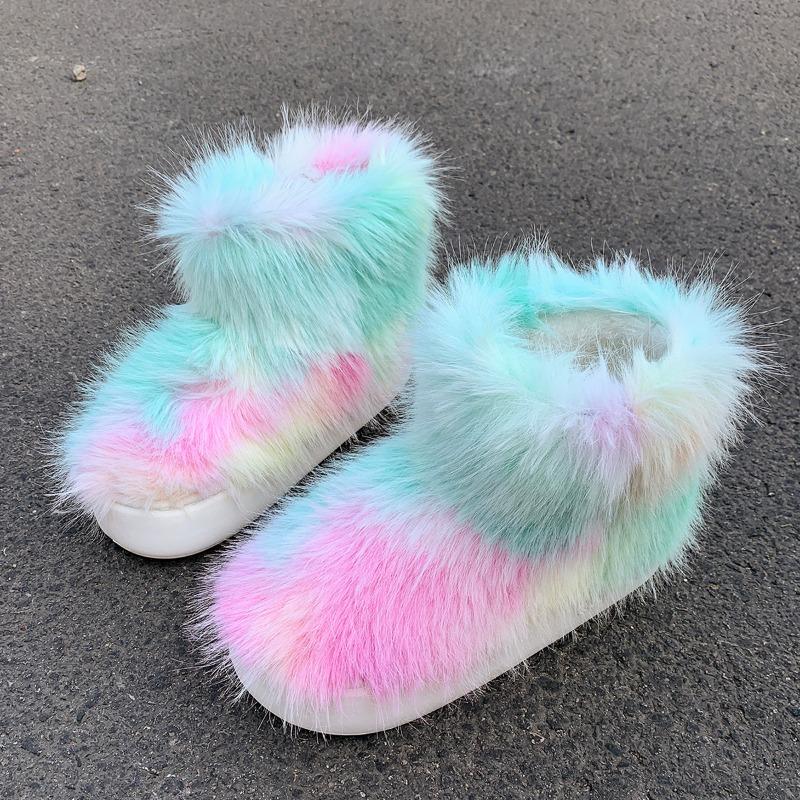 Hot Selling Women's Boots 2024 Autumn Outdoor Party Flat Bottomed Sleeve Mouth Color Blocked Plush Comfortable Boots for Women