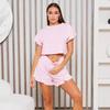 Summer Pink Heart Printed Pajamas Set Women Homewear Casual Sexy Loose Short Sleeve Crop Tops and Shorts 2 Pieces Sets Sleepwear