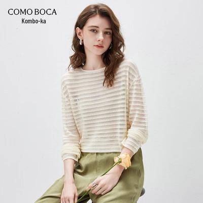 Kemengboka 2026 S/S Lyocell Tencel Knit Loose Long Sleeve Hollow T-Shirt