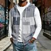 Men's Hooded Sleeveless Zip-Up Vest Casual Plaid Patchwork Print for Sports & Daily Wear