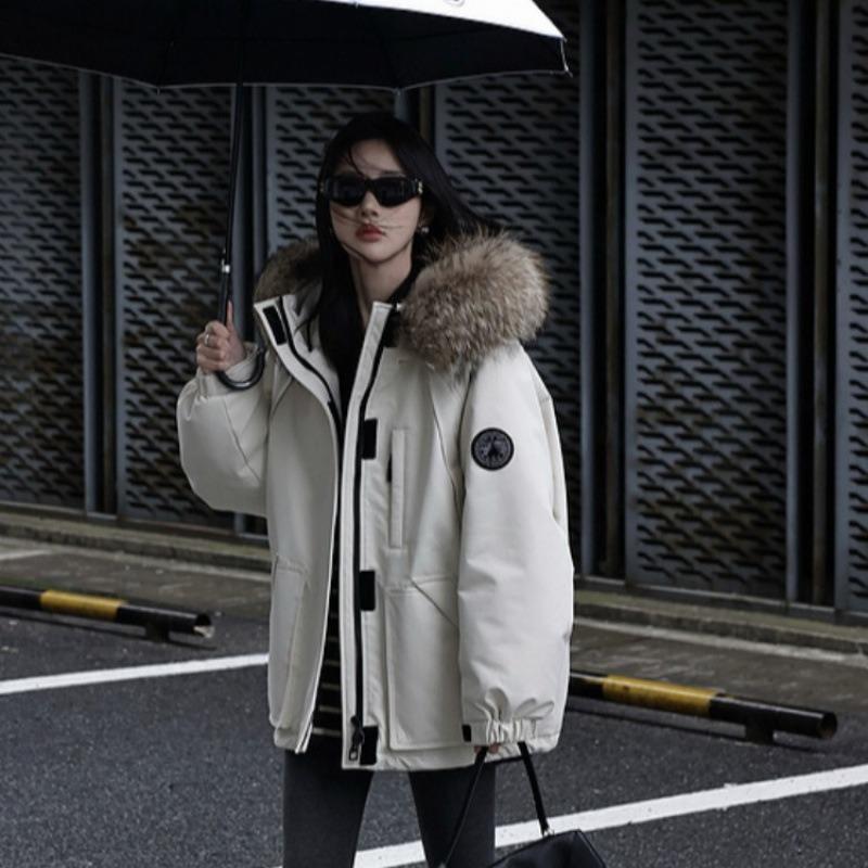 Blue big fur collar tooling Parker down cotton clothes women's winter new small man fleece thickened coat