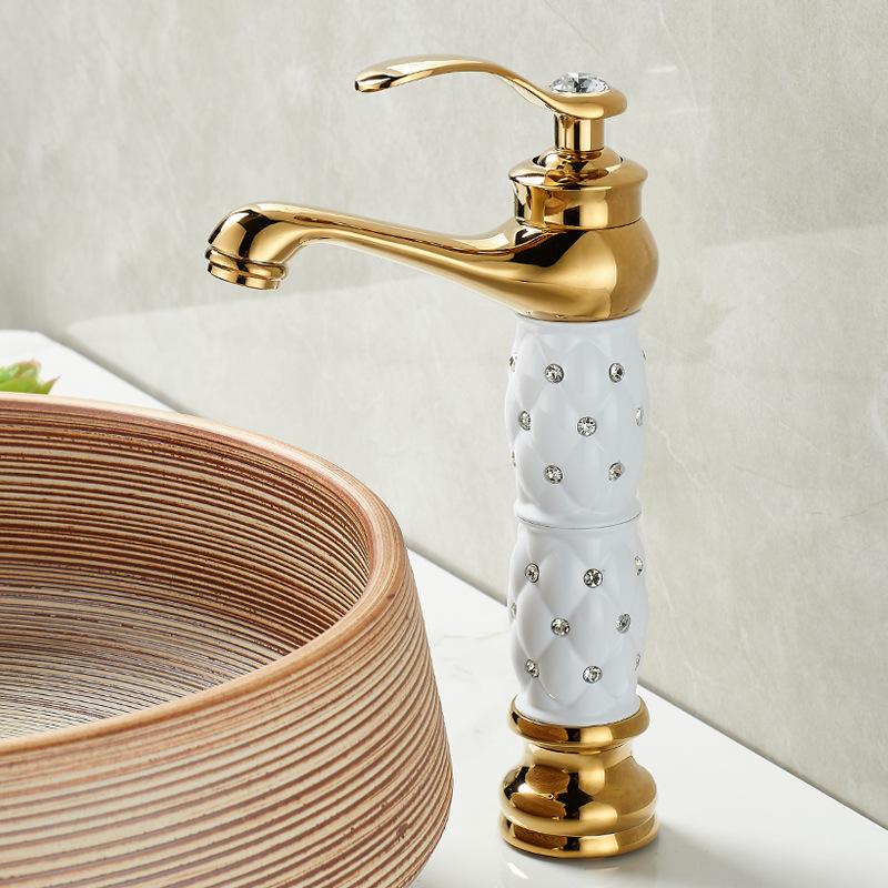 

Европейские смесители для раковины в ванной комнате Золотые смесители Краны Бриллиантовая отделка Хром Однорычажные Горячей и холодной воды Монтаж на столешницу
