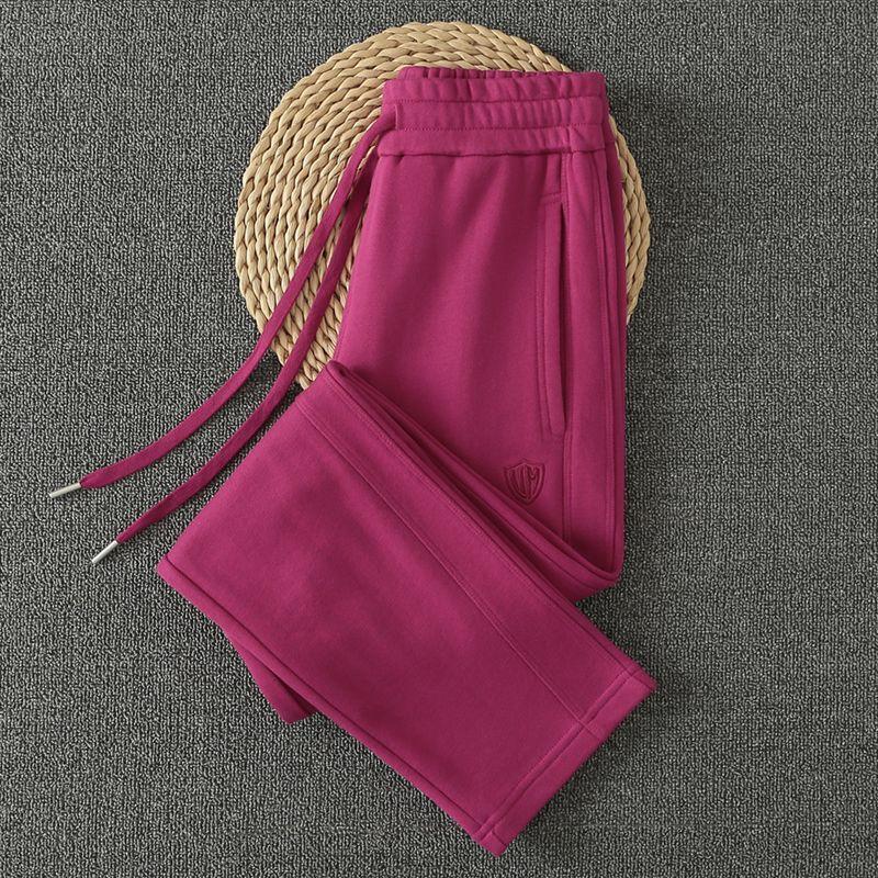 Pure Cotton Spring and Autumn Style Pitaya Color Casual Sports Pants