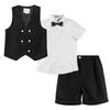 LOLANTA Boys' Formal Short Sleeve Summer Suit, 4-Piece Set, Includes Short Sleeve Dress Shirt, Shorts, Vest, and Bow Tie, Perfect for Weddings, Recita