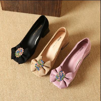 Fashion 2025Pumps Spring and Autumn New Style Fashion Square Heel Single Shoes Sweet Bow Bright Diamond Party Women's Shoes