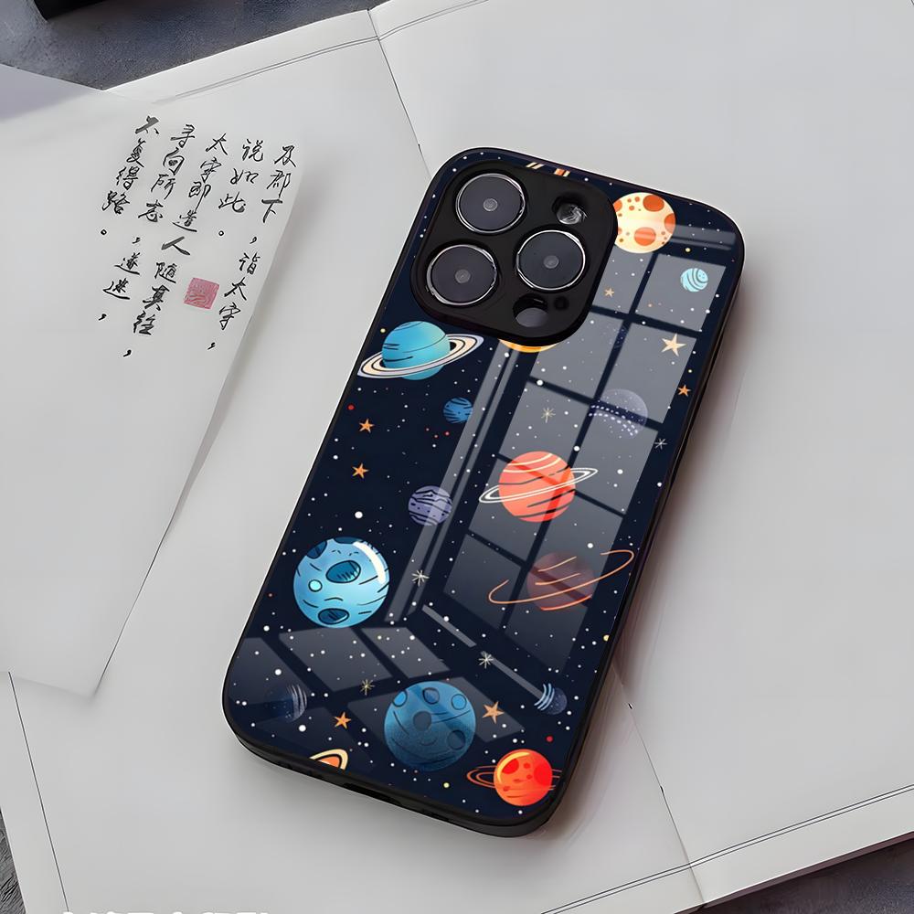 Planets Universe Phone Case For IPhone 17 Air 16 E Pro Max 15 14 13 Mini 12 Pro 11 Max Plus Black Glass Cover