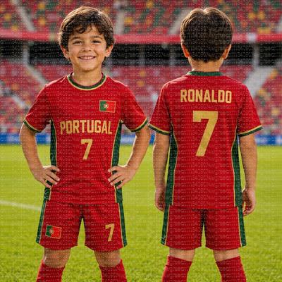 2026 Boys Ronaldo #7 Football Jersey Tee Shorts Set Women Men PORTUGAL Football Fans Shirt Shorts Set Kids Tracksuit 2 Piece Set