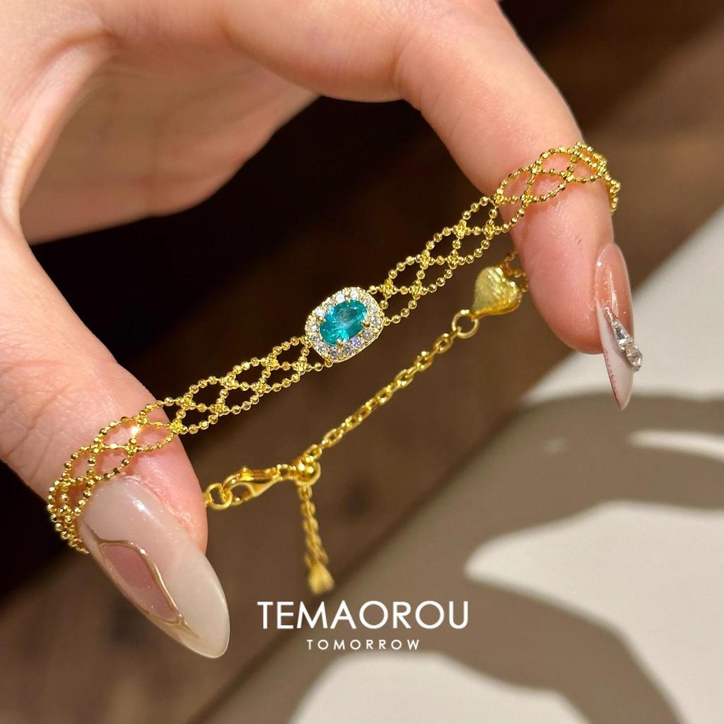 Dreamy Blue Sugar Cube Diamond Lace Ribbon Bracelet for Women - Light Luxury, No Fade