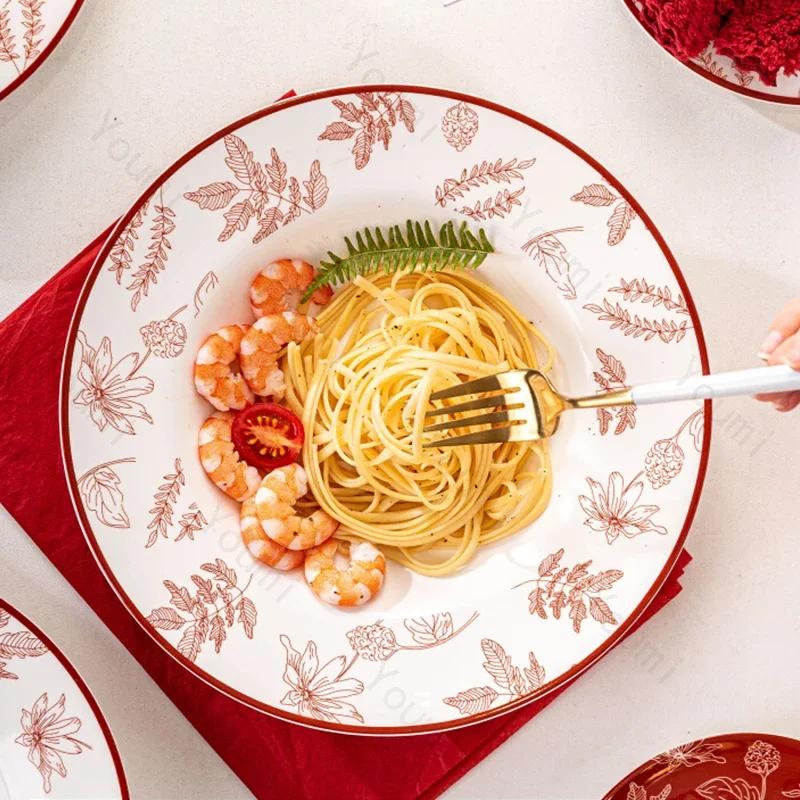 Chinese Style Creative Ceramic Plates High End Restaurant Circular Pasta Plate Delicious Fruits Salad Plate Wedding Tableware