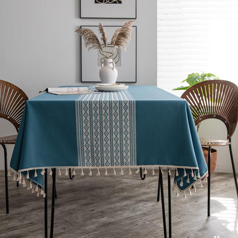 

Polyester Jacquard Geometric Rhombus Tassel Rectangular Coffee Table Dining Table Cloth Cover Lace 90x90