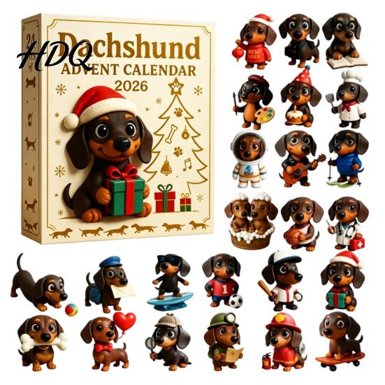 Christmas Tree Hanging Decor 2026 Dachshund Advent Calendar 24 Days 3D Collectible Dog Figures Calendar Holiday Puppy Ornaments Countdown