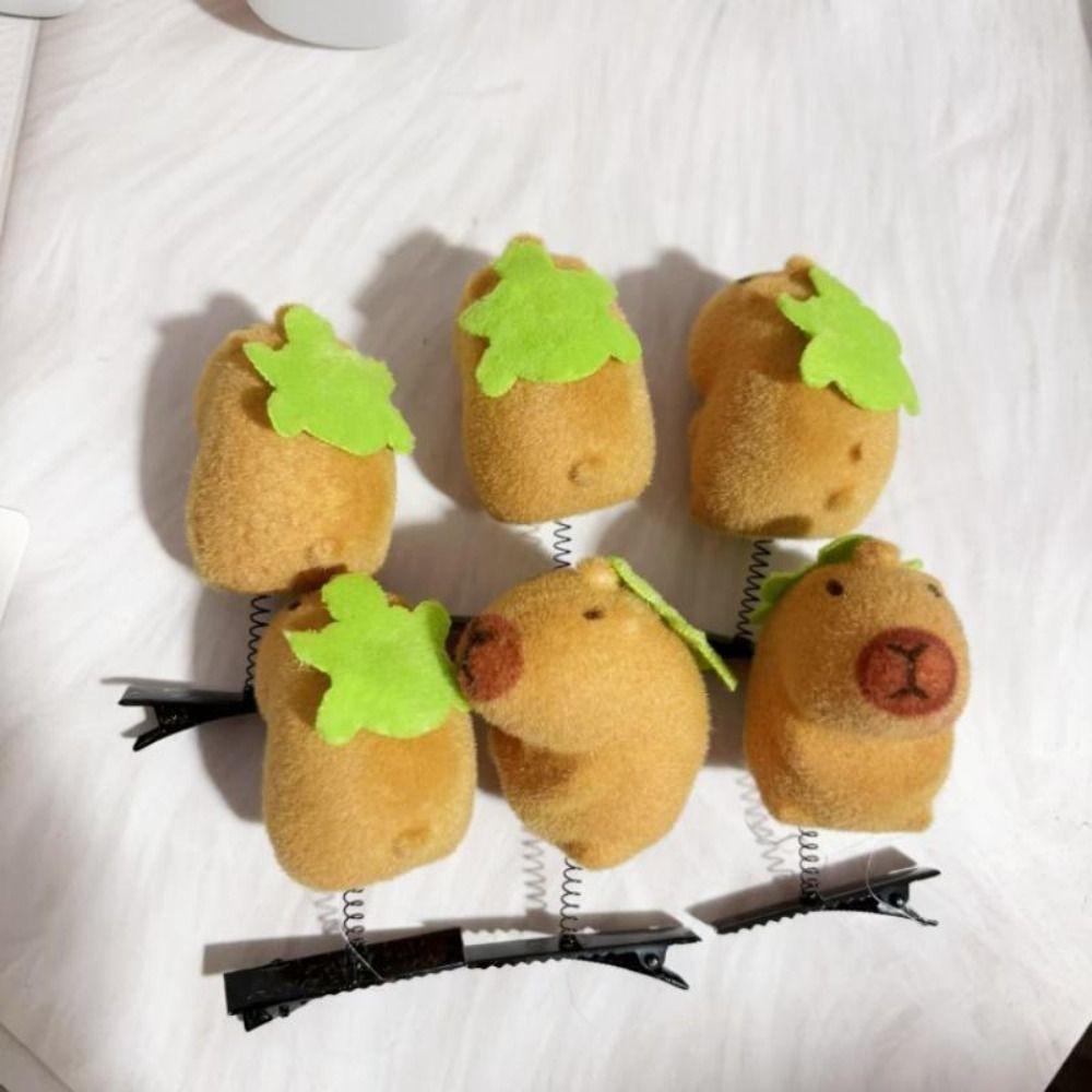 6pcs Cartoon Capybara Spring Hair Clip 3D Plush Duckbill Clip  New Year Gift