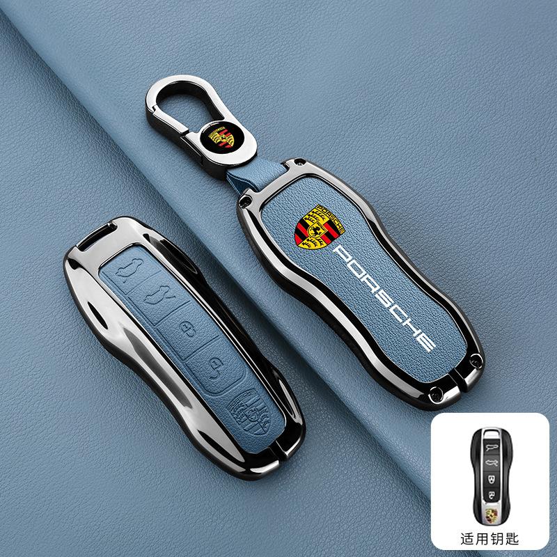 4 Buttons Zinc Alloy Leather Car Remote Key Case Cover Shell for Porsche New Cayenne Panamera 911 992 Taycan Accessories Sticker