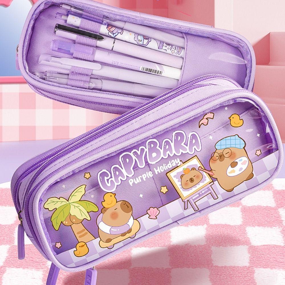 Zipper Capybara Pencile Bag Kawaii Stationery Holder Cute Cartoon Pencile Case  Women