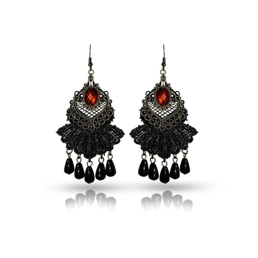 Elegant European & American Antique Black Tassel Lace Stud Earrings