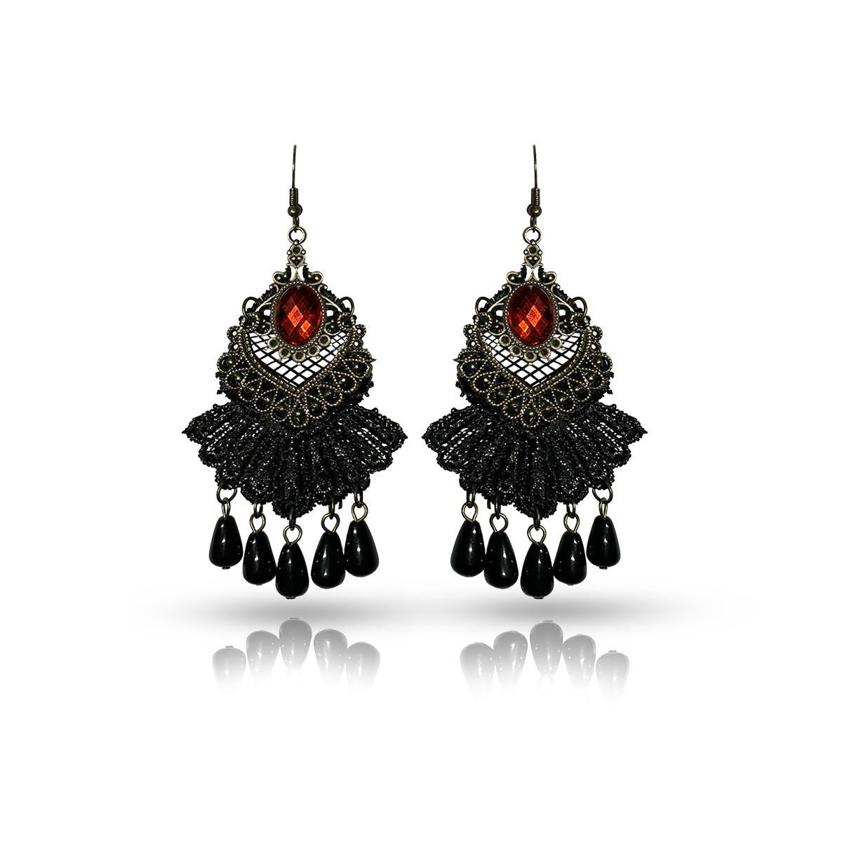 

Elegant Vintage-Style Black Lace Tassel Earrings