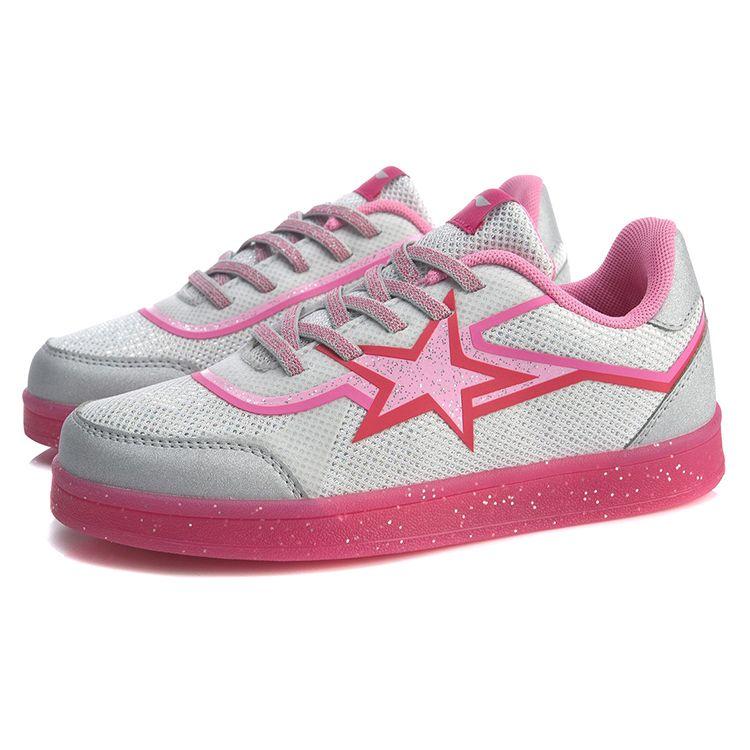 LiNing Color Block Fun Non-Slip Wear-Resistant Lightweight Breathable Low-Top Kids Skate Shoes Kids Sneaker Silver Pink YKCQ176-2