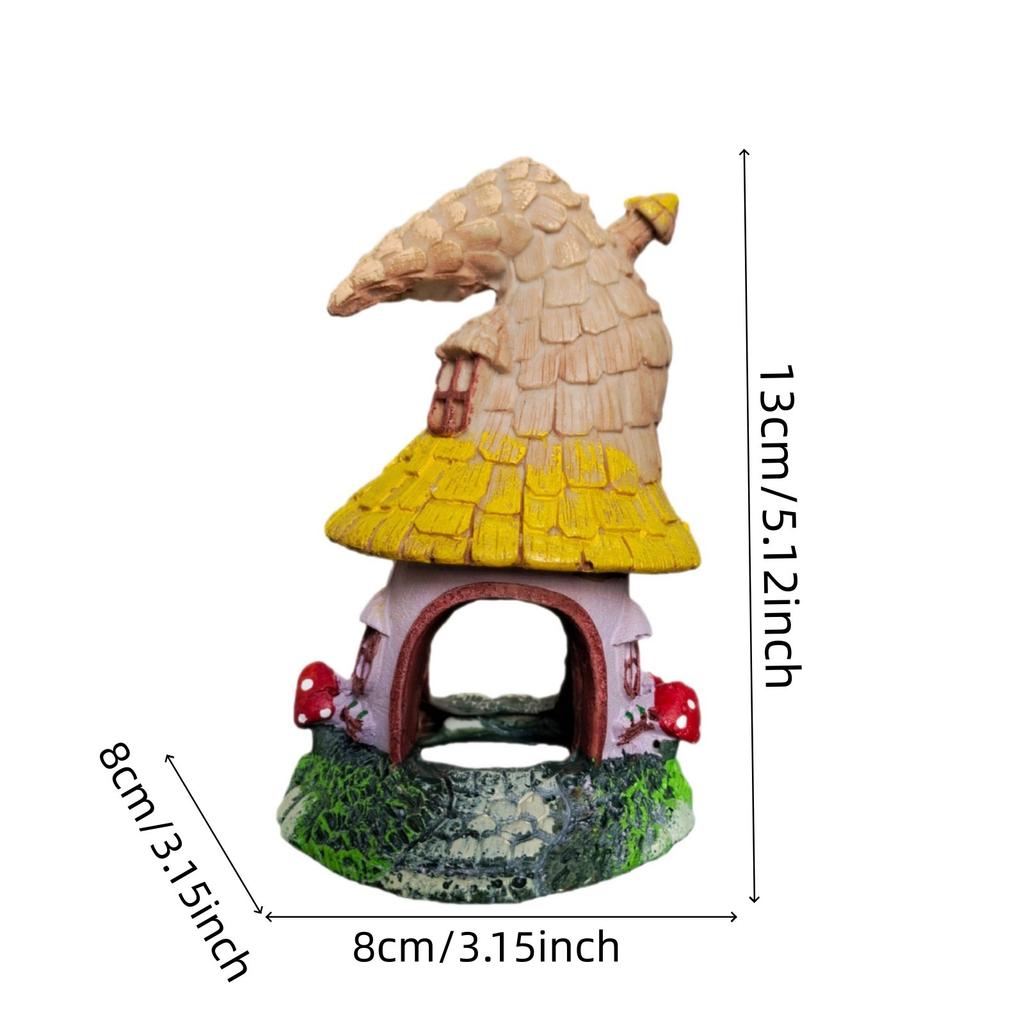 Decoration Fairy Tale Mushroom Elf House, Hidden Cave for Fish and Shrimp, Underwater World Ornament, Safe Shelter