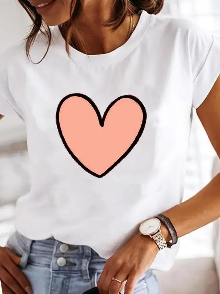Casual Cotton Ladies Fashion Female Graphic Tee Short Sleeve Women Love Heart Trend Sweet Print Summer T Clothing T-shirts 2024