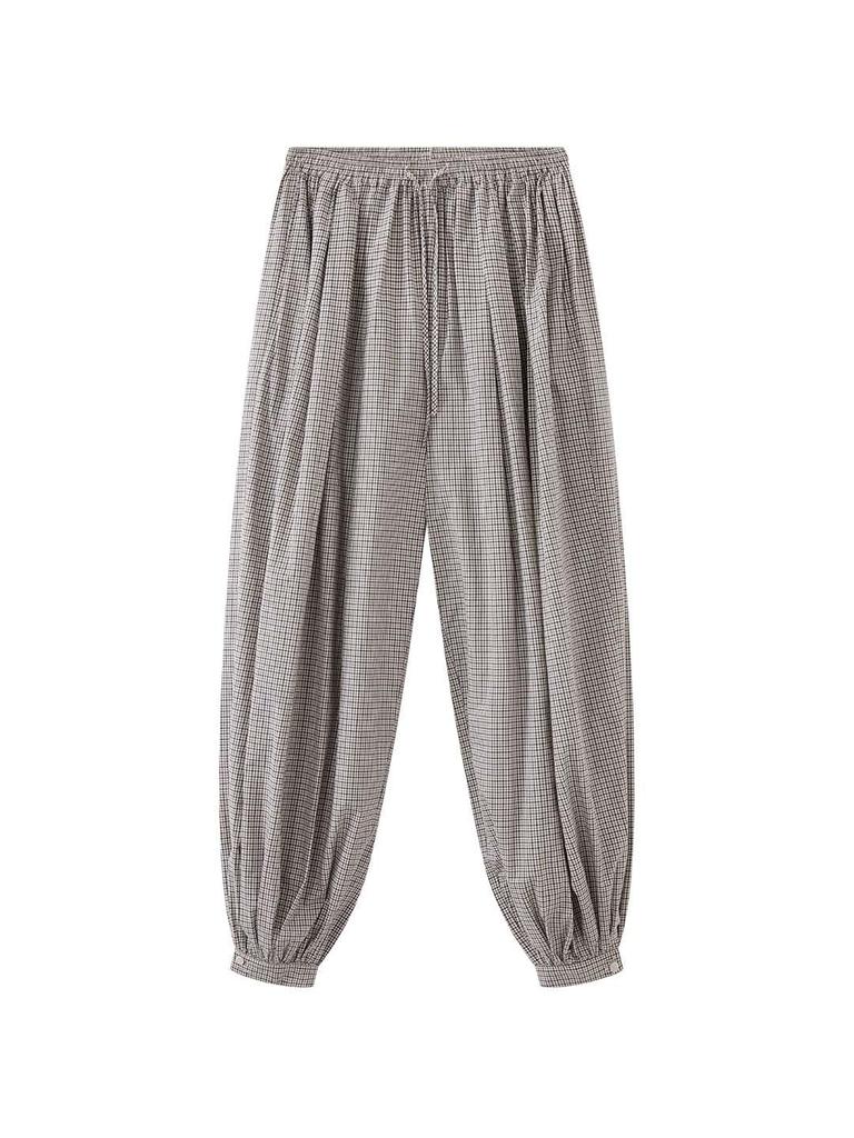 Xu Man Spring/Summer Paris Fashion Plaid Balloon Button Cuff Long Pants for Women