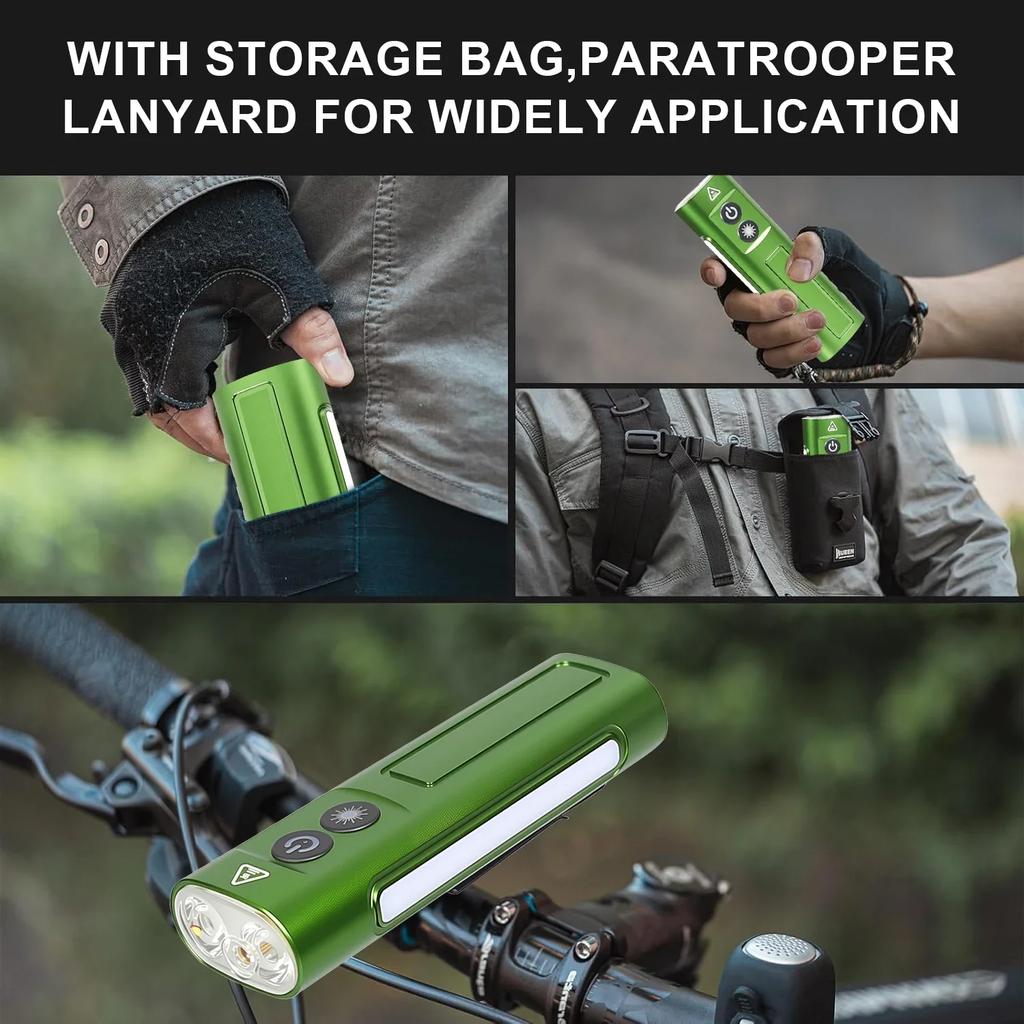 EDC Flat LED Flashlight USB Rechargeable with Green Lantern Outdoor Waterproof Lamp Side Lighting RGB Lights for Camping Hiking