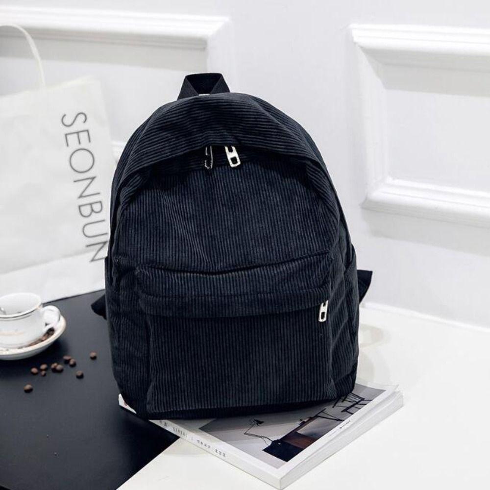 Fashion Large Capacity School Bag Lightweight Multiple Pocket Travel Bag Dacron Corduroy Design Striped Rucksack Teenagers
