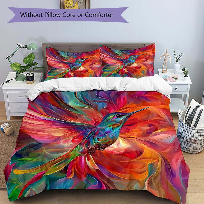 3pcs Whirling Colors Hummingbird's Dance Printed Quilt Set - Soft and Comfortable Quilt Cover for Bedroom, Guest Room and Dormitory